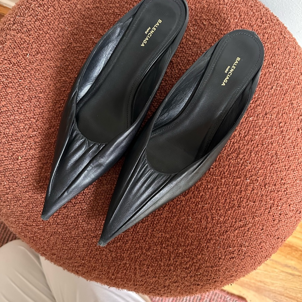 Balenciaga Demna Black Pointed Leather Mules